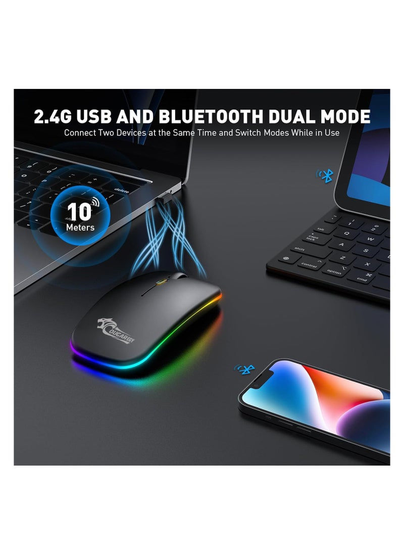 Cougar Cougar LED Wireless Mouse(1400), Rechargeable Slim Silent 2.4G Portable Optical Office Mouse with USB & 3 Adjustable DPI for Notebook, PC, Laptop, Computer, Desktop (BLACK)  - Image 3
