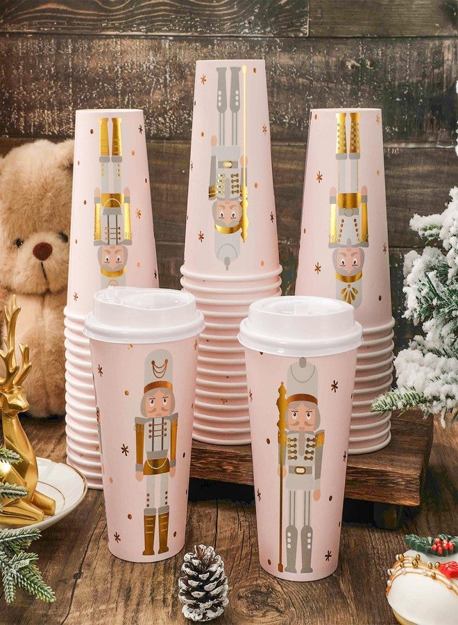 JarThenaAMCS 50Pcs Christmas Coffee Cups with Lids 16oz Gold Foil Pink Nutcracker Paper Cup Disposable To Go Coffee Cups for Winter Holiday Cafes Shops Cappuccino Chocolate Beverage Cocoa - Image 3