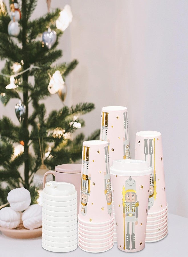 JarThenaAMCS 50Pcs Christmas Coffee Cups with Lids 16oz Gold Foil Pink Nutcracker Paper Cup Disposable To Go Coffee Cups for Winter Holiday Cafes Shops Cappuccino Chocolate Beverage Cocoa - Image 4