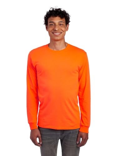 Jerzees Men's Dri-Power Cotton Blend Long Sleeve Tees, Moisture Wicking, Odor Protection, UPF 30+, Sizes S-3X, Safety Orange, Small - Image 1