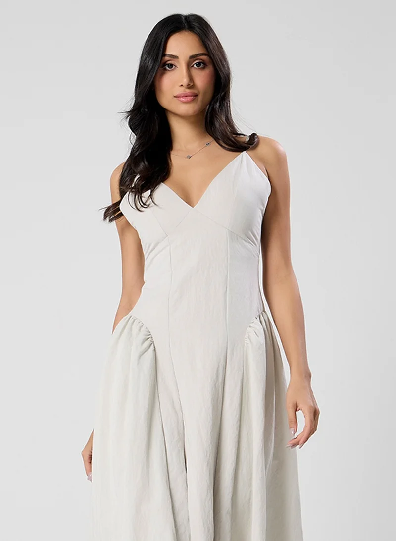 زجزاج Deep Vneck White Dress
