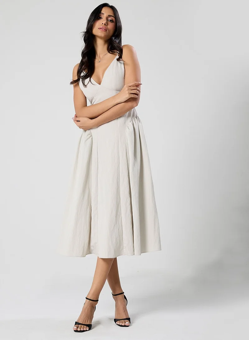 زجزاج Deep Vneck White Dress