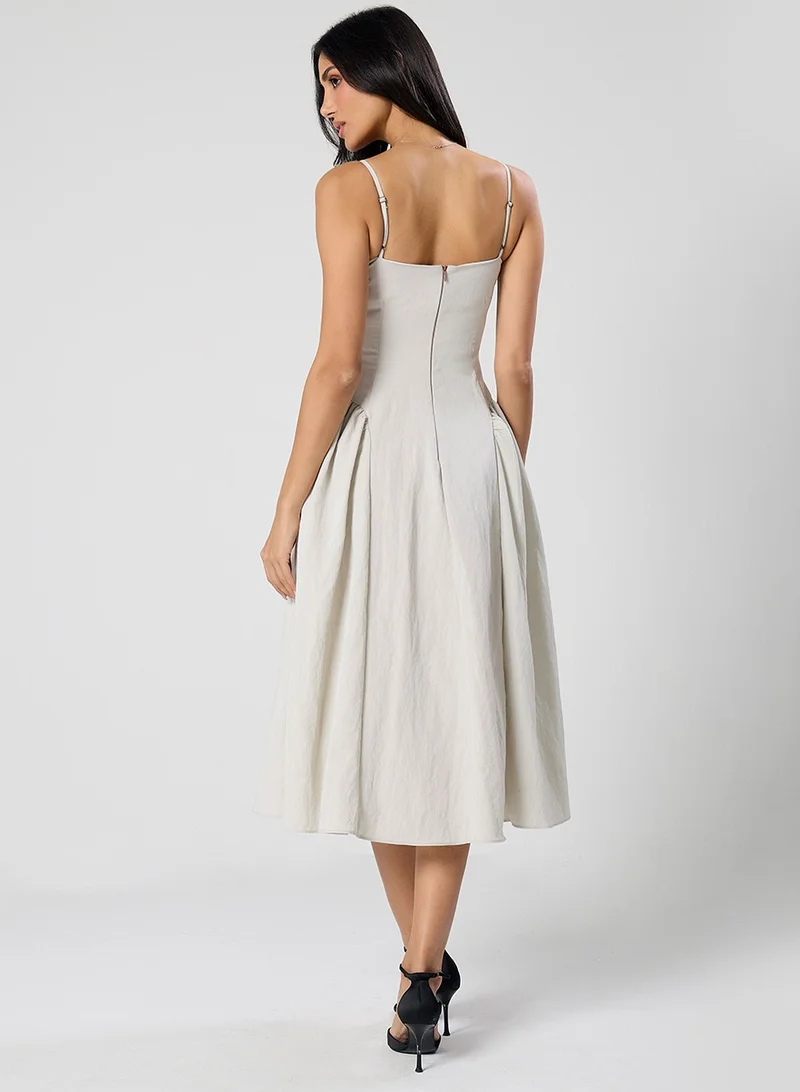 Zigzag Deep Vneck White Dress