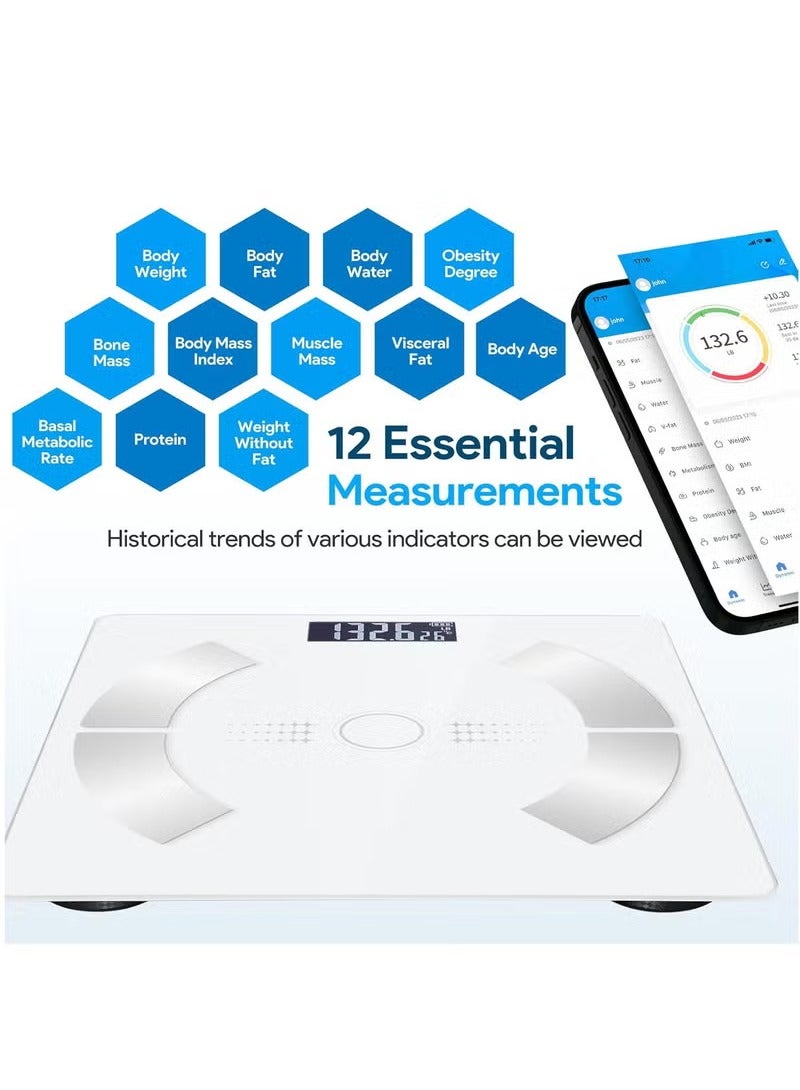 Smart Body Fat Scale with LED Display  Smartphone App - High Precision Digital Weight Scale, Bluetooth Bathroom Scale for Body Composition Analysis, White（ - Image 2
