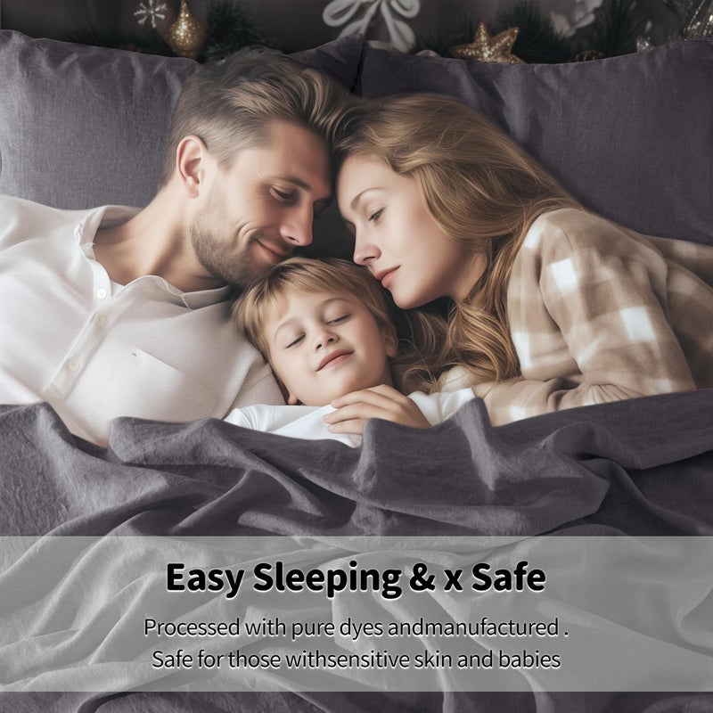 LBRO2M LBR02M 100% Linen Sheet Set King Size  Bed Sheets 4 Piece Sets  Solid Color Natural Flax Bed Sheets Soft Breathable Bedding  16"" Deep Pocket  All Season (King  Dark Grey)  - Image 5