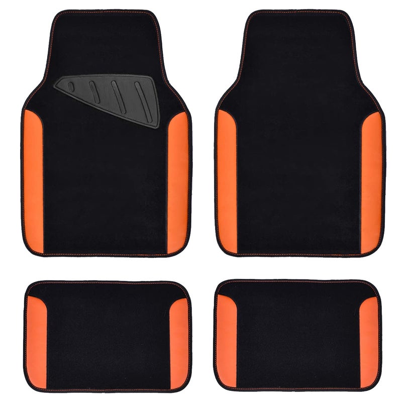 CAR PASS Waterproof Car Floor Mat Universal Fit Car Mats with Driver Heel Pad Leather Car Carpet AntiSlip Nibbed Backing Floor Mats for SUV VansSedanTruck Automotive Set for Women Orange