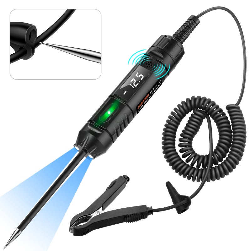 JASTIND Heavy Duty 3-72V Digital LED Automotive Test Light, Circuit Tester with Polarity Indicate and Illuminating Lights, Car Truck Low DC Voltage Light Tester with Stainless Probe & 142 Inch Extended Wire - Image 1