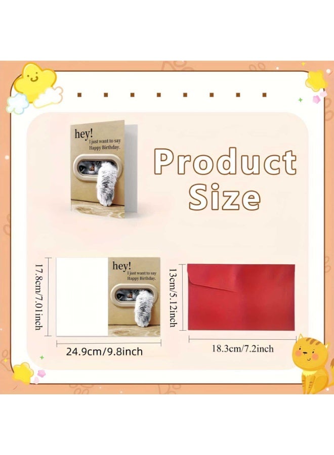 2pcs Cat Design Happy Birthday Greeting Cards with Envelopes – Cute Animal Print Birthday Cards for Friends & Family - Image 3