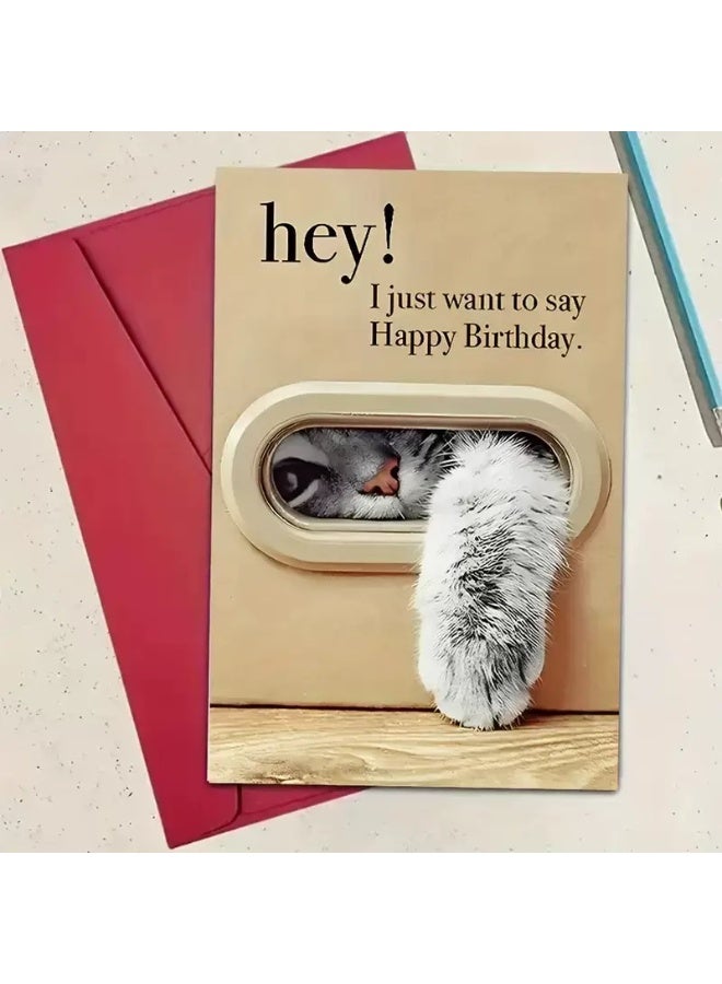 2pcs Cat Design Happy Birthday Greeting Cards with Envelopes – Cute Animal Print Birthday Cards for Friends & Family - Image 1