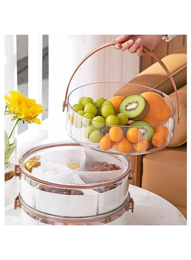 ناما طبق تقديم الحلويات بمقبض يشبه الجلد، فاصل أكريليك 2*1، يمكن استخدامه كطبق وجبات خفيفة وطبق فاكهة - Image 5