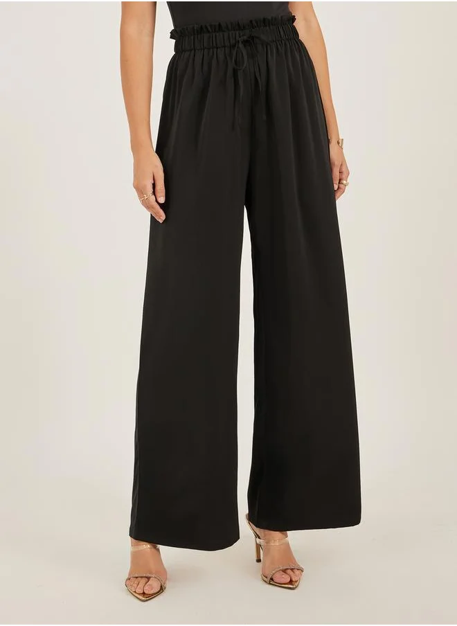 لوكس ويف Solid Straight Leg Culotte Pants with Elastic Waistband by Styli