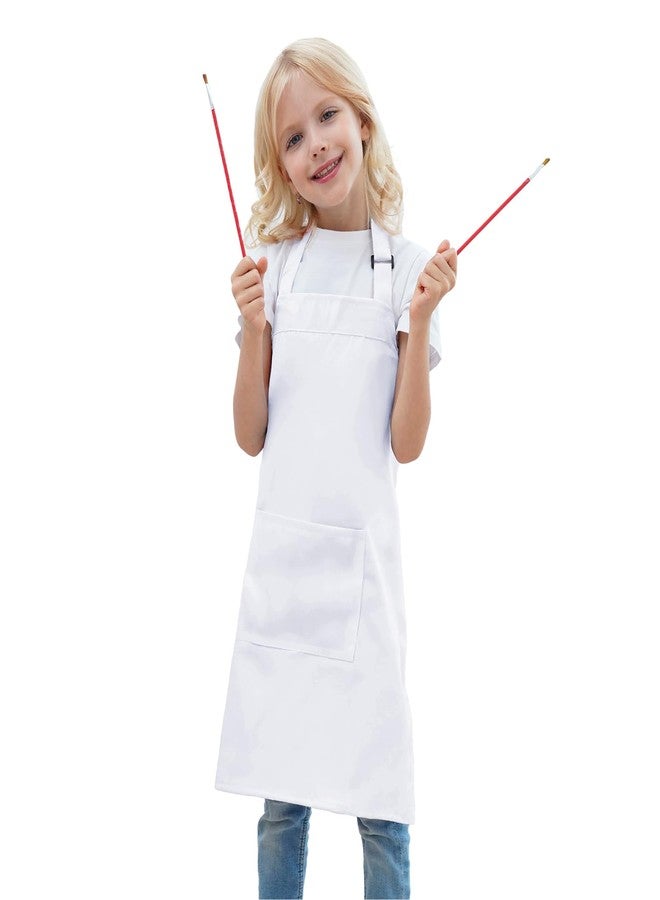 BIGHAS Kids Apron for Boys and Girls Adjustable Neck Strap Hook and Loop Fastener Design Waistband for Baking, Cooking, Chef (White, Large) - Image 1