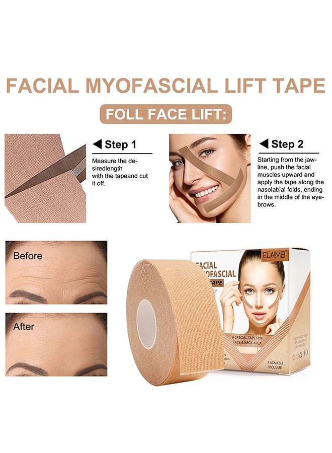 Elaimei Facial Myofascial Lift Tape-Face Lift Stickers,Face Toning Tape Anti Freeze Anti Wrinkle Belts Patche, Neck Lift Tape Unisex For Firming and Tightening 2.5cm*5m  - Image 2