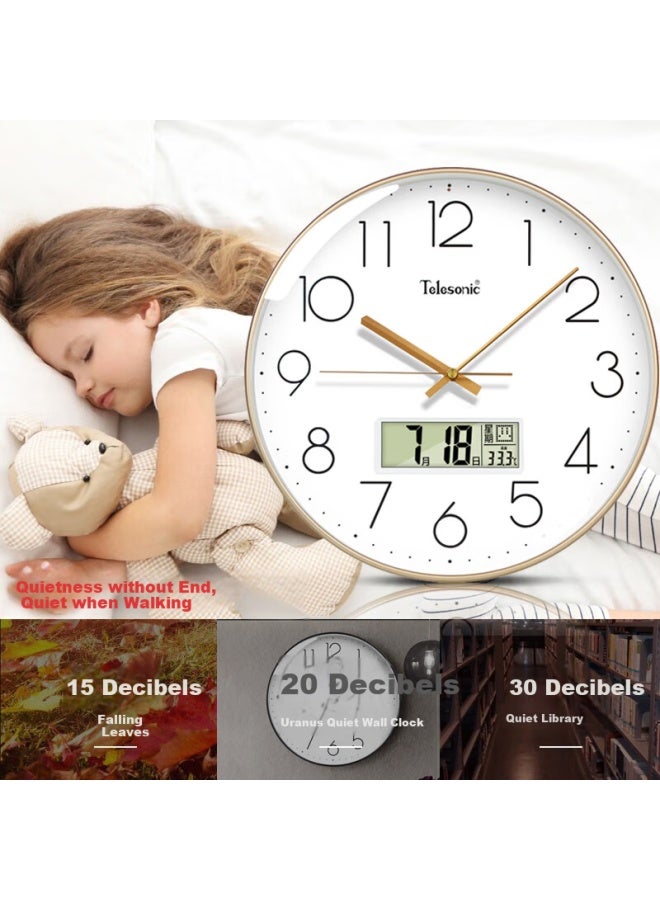 Telesonic Wall Clock, Living Room Perpetual Calendar Clock With Temperature And Date Display, Simple Quartz Clock For , No Drilling Required, Wall-mounted, 36cm - Image 3