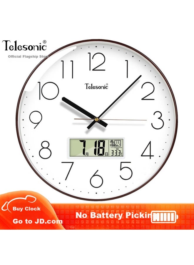 Telesonic Wall Clock, Living Room Perpetual Calendar Clock With Temperature And Date Display, Simple Quartz Clock For , No Drilling Required, Wall-mounted, 36cm - Image 1