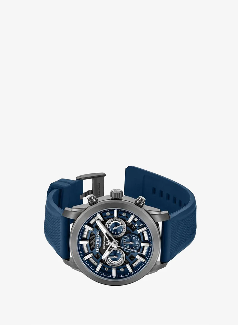 كينيث كول نيو يورك Skyscrapper Men's 44mm Chronograph Watch with Blue Dial & Blue Silicone Strap