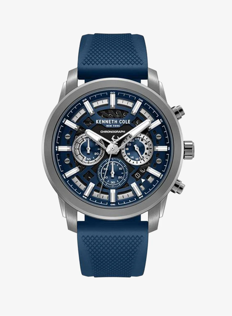 كينيث كول نيو يورك Skyscrapper Men's 44mm Chronograph Watch with Blue Dial & Blue Silicone Strap