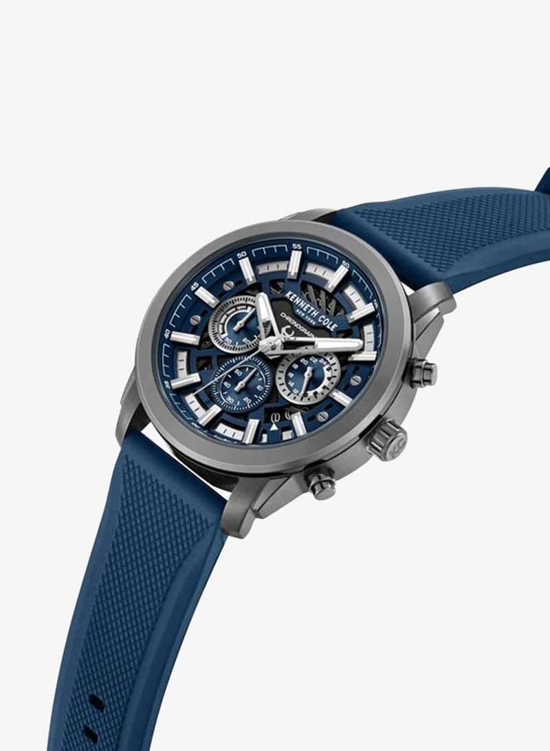 Kenneth Cole New York blue Skyscrapper Men's 44mm Chronograph Watch with Blue Dial & Blue Silicone Strap for Men | Best Price UAE