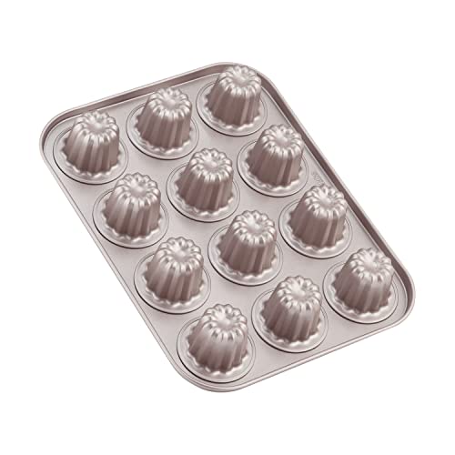 CHEFMADE Mini Canele Mold Cake Pan 12Cavity NonStick Mini Canele Muffin Bakeware Cupcake Pan for Oven Baking Champagne Gold - Image 1