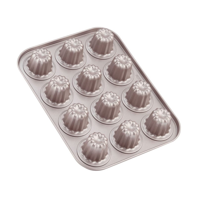 CHEFMADE Mini Canele Mold Cake Pan 12Cavity NonStick Mini Canele Muffin Bakeware Cupcake Pan for Oven Baking Champagne Gold - Image 2