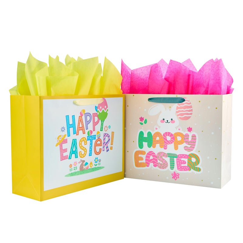 Bobobag 2 Pack 16" Large Easter Gift Bag with Tissue Paper for kids, Easter Egg Hunts - Image 1