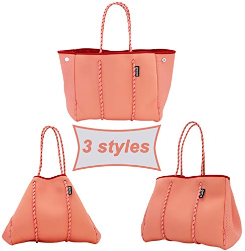 QOGiR Neoprene Multipurpose Beach Bag Tote with Inner Zipper Pocket (Coral, X-Large) - Image 5