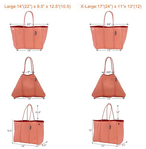 QOGiR Neoprene Multipurpose Beach Bag Tote with Inner Zipper Pocket (Coral, X-Large) - Image 3