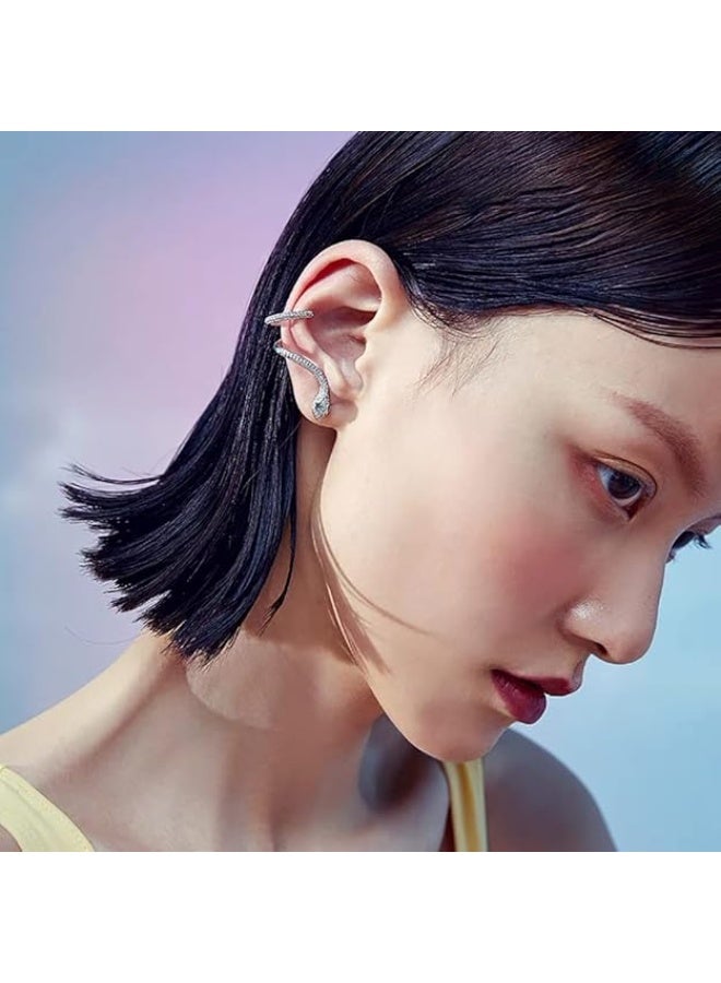 أقراط فضية للنساء، أقراط أذن بتصميم مشبك للأذن، مرصعة بأحجار الزركونيا المكعبة، قابلة للتعديل، لا تتطلب ثقب الأذن. - Image 3