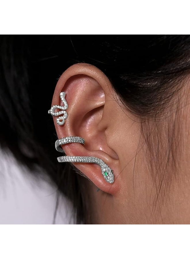أقراط فضية للنساء، أقراط أذن بتصميم مشبك للأذن، مرصعة بأحجار الزركونيا المكعبة، قابلة للتعديل، لا تتطلب ثقب الأذن. - Image 2