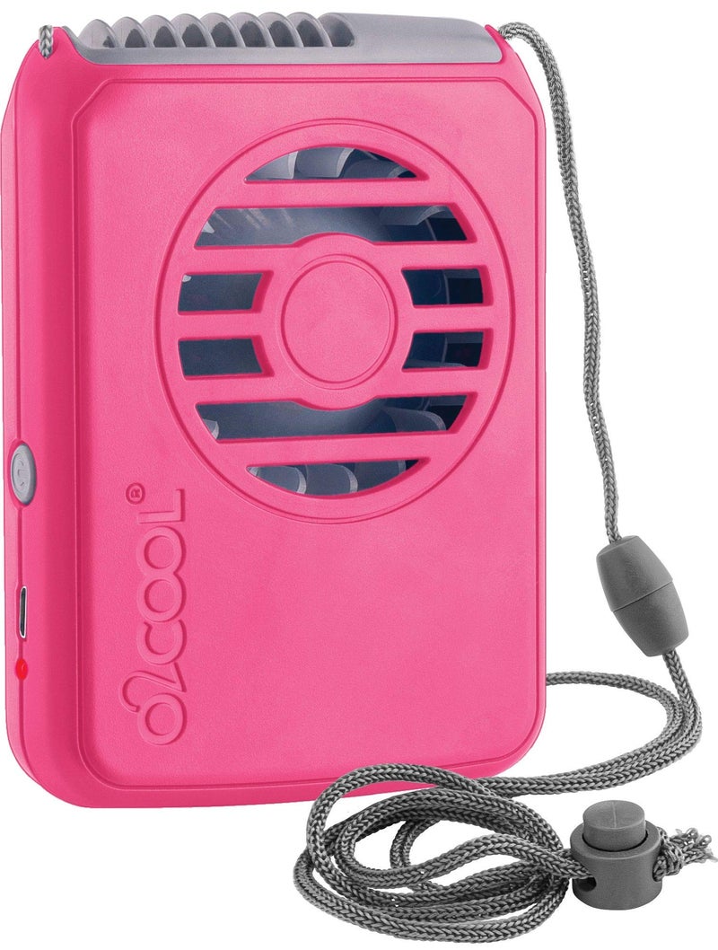 O2COOL Portable Neck Personal Travel USB Battery Powered Adjustable Lanyard Cooling Fan PinkRaspberry