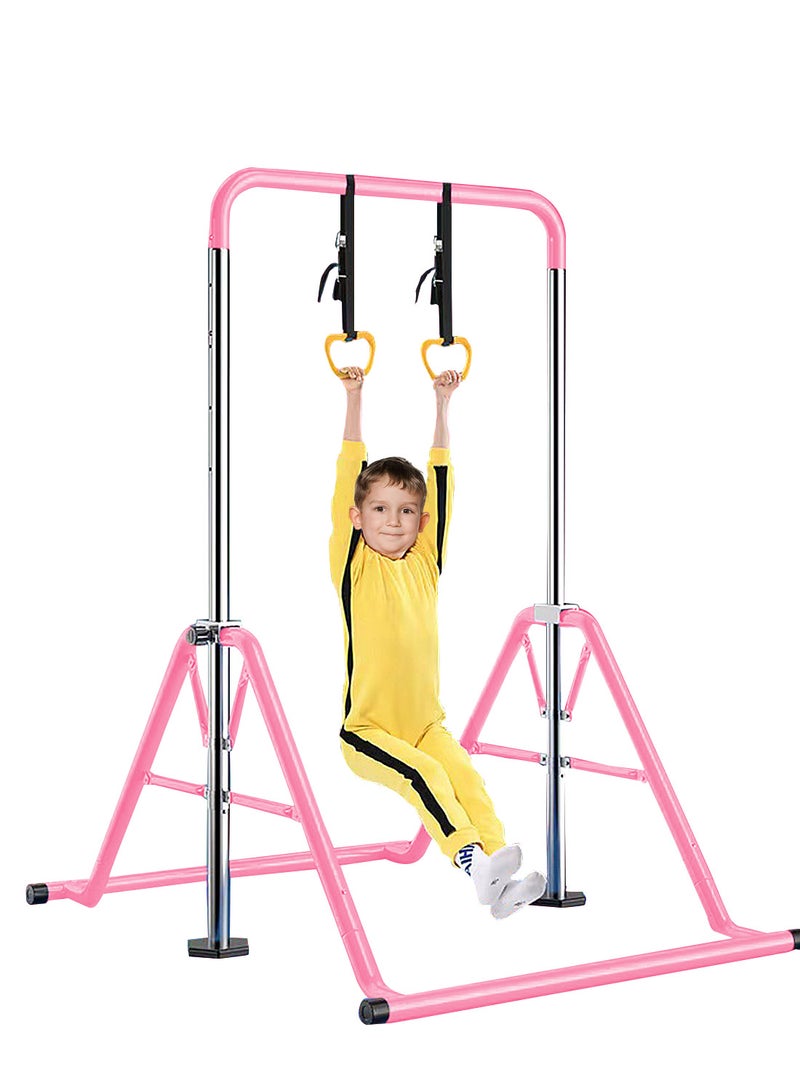 ما بيبي قضيب جمباز قابل للتمدد للأطفال - قضيب تدريب صغير قابل لتعديل الارتفاع للاستخدام المنزلي، معدات قضبان جمباز أفقية قابلة للطي مع حلقات رفع - Image 1