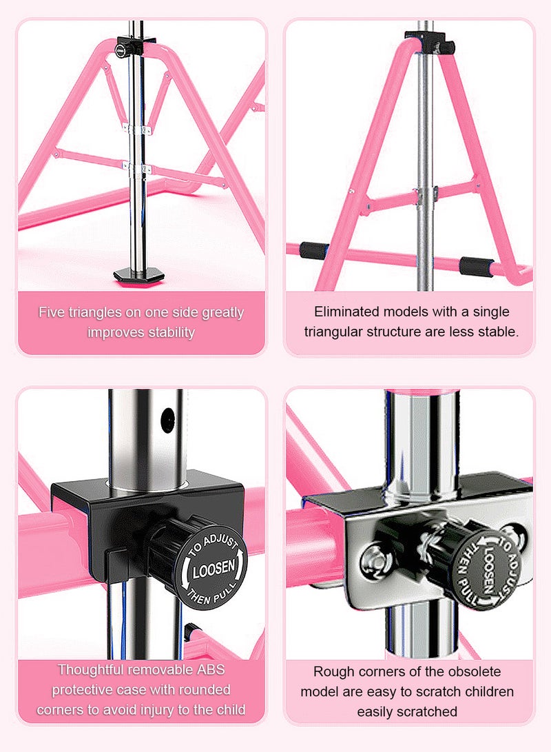 ما بيبي قضيب جمباز قابل للتمدد للأطفال - قضيب تدريب صغير قابل لتعديل الارتفاع للاستخدام المنزلي، معدات قضبان جمباز أفقية قابلة للطي مع حلقات رفع - Image 4