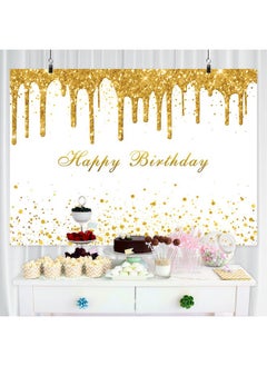 Rsuuinu Golden Birthday Party Backdrop For Girls Women Gold And White Bokeh Dots Glitter Photography Background Happy Birthday Party Decorations Supplies Cake Table Banner Photo Booth Props 7X5Ft  - Image 4