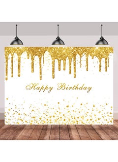 Rsuuinu Golden Birthday Party Backdrop For Girls Women Gold And White Bokeh Dots Glitter Photography Background Happy Birthday Party Decorations Supplies Cake Table Banner Photo Booth Props 7X5Ft  - Image 1