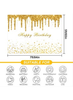 Rsuuinu Golden Birthday Party Backdrop For Girls Women Gold And White Bokeh Dots Glitter Photography Background Happy Birthday Party Decorations Supplies Cake Table Banner Photo Booth Props 7X5Ft  - Image 5