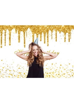 Rsuuinu Golden Birthday Party Backdrop For Girls Women Gold And White Bokeh Dots Glitter Photography Background Happy Birthday Party Decorations Supplies Cake Table Banner Photo Booth Props 7X5Ft  - Image 3