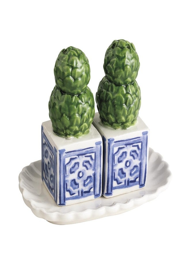 Mud Pie Ceramic Topiary Salt And Pepper Shaker Set