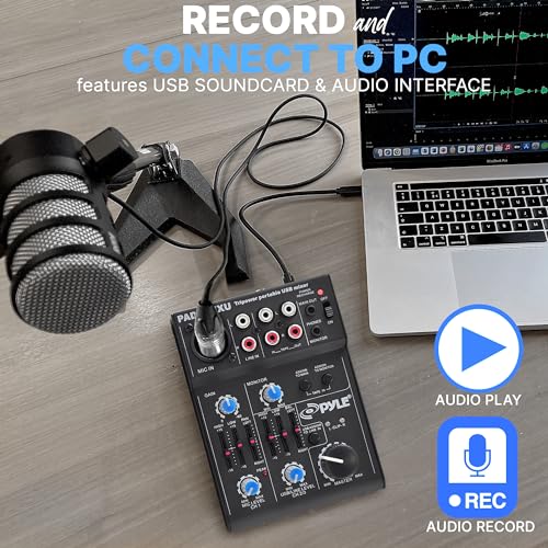Pyle ميكسر صوتي 5 قنوات من بايل - وحدة تحكم صوت DJ مع بطاقة صوت USB لتسجيل الكمبيوتر - مدخل ميكروفون XLR/3.5 مم - طاقة فانتوم 18 فولت - مدخلات/مخرجات RCA - EQ ثنائي النطاق - تصميم منخفض الضوضاء - PAD20MXU - Image 5