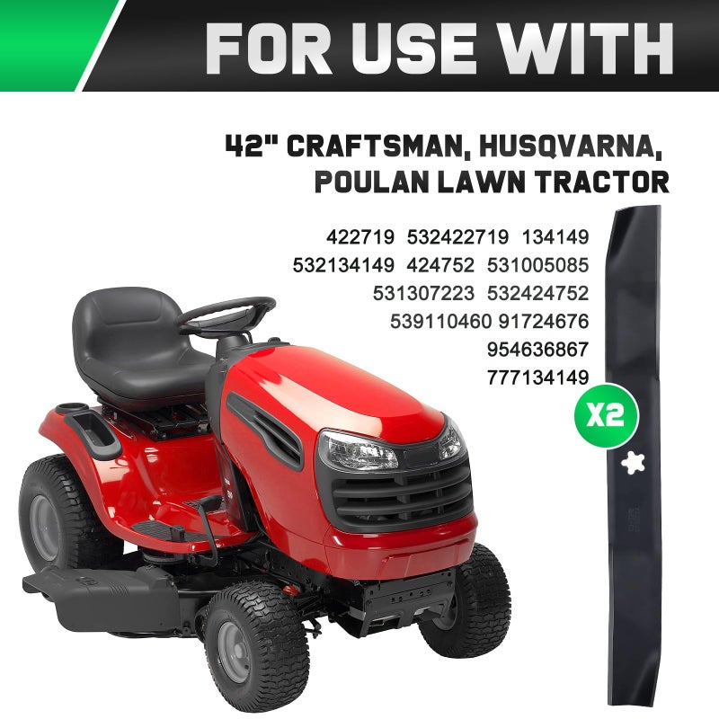Grasscool 422719 134149 Mulching Blades with 5-Star Mounting Pattern for Craftsman LT1000 LT2000 42 inch Deck Riding Lawn Mower Tractor Replace 532134149 424752 138971 - Image 5