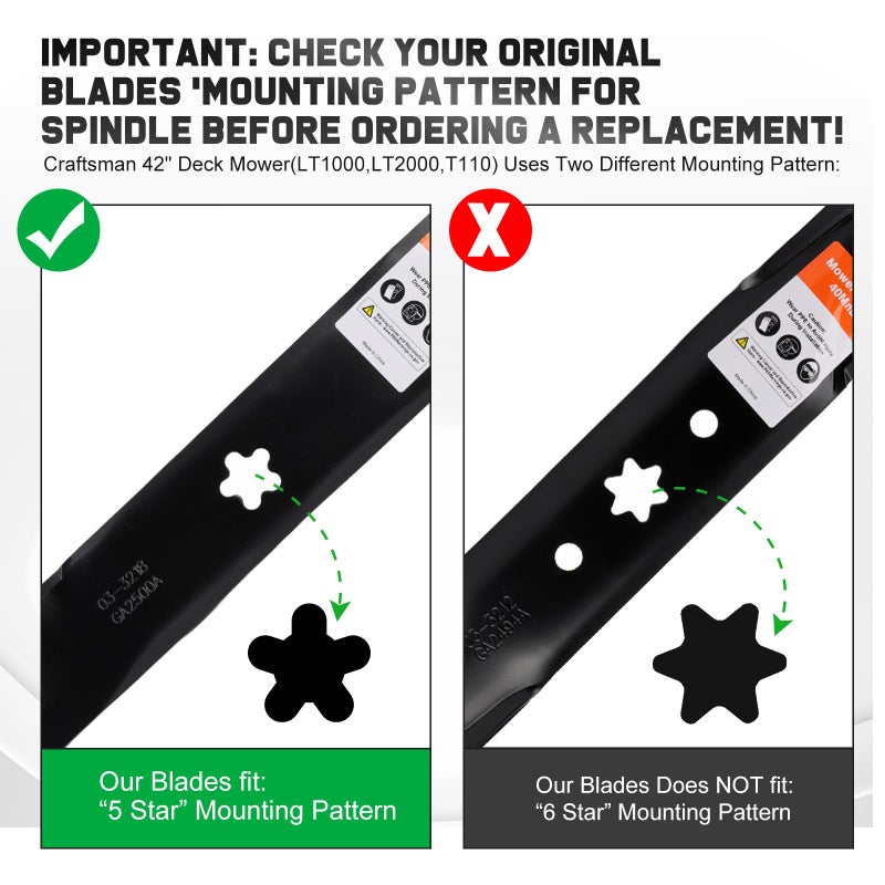 Grasscool 422719 134149 Mulching Blades with 5-Star Mounting Pattern for Craftsman LT1000 LT2000 42 inch Deck Riding Lawn Mower Tractor Replace 532134149 424752 138971 - Image 2