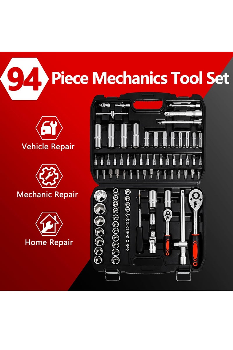ET-LIFE 94 PCS Car Mechanic Socket Tool Kit Set Car Repair Tool, 1/4" & 1/2" Drive, Versatile and Durable Tool Kit for Auto & Motorcycle Repair, Home, and DIY Projects - Image 2