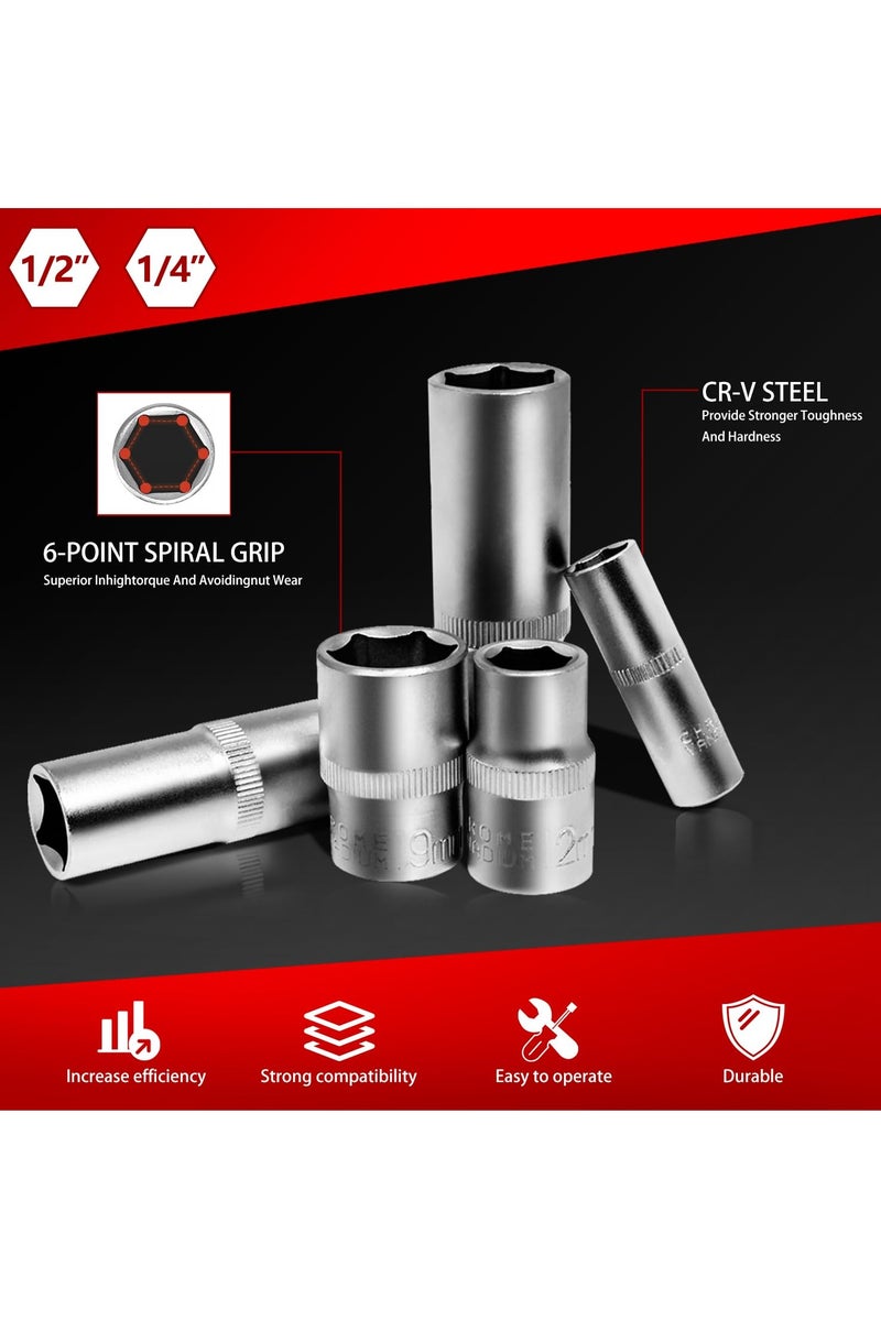 ET-LIFE 94 PCS Car Mechanic Socket Tool Kit Set Car Repair Tool, 1/4" & 1/2" Drive, Versatile and Durable Tool Kit for Auto & Motorcycle Repair, Home, and DIY Projects - Image 3