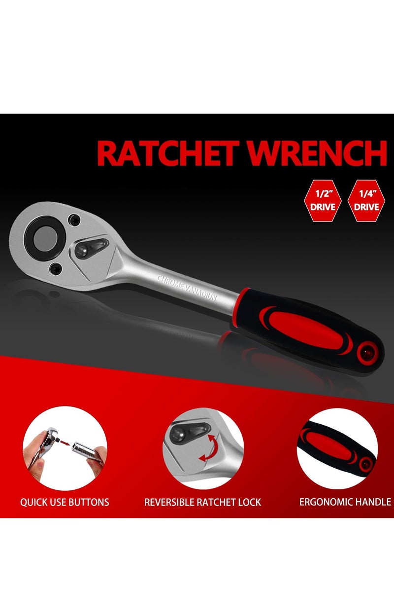 ET-LIFE 94 PCS Car Mechanic Socket Tool Kit Set Car Repair Tool, 1/4" & 1/2" Drive, Versatile and Durable Tool Kit for Auto & Motorcycle Repair, Home, and DIY Projects - Image 5