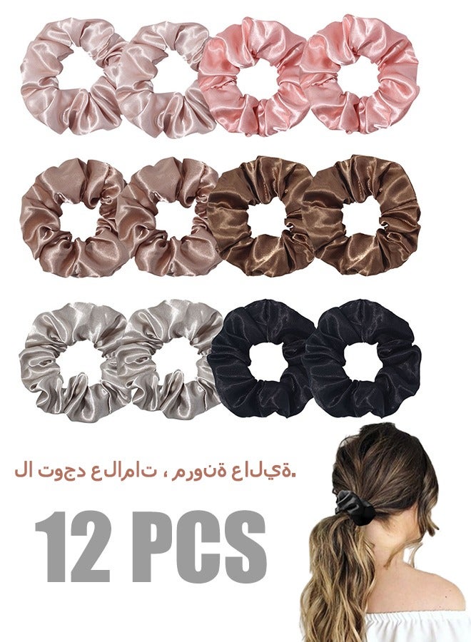 Beyond 12-Piece Silk Hair Ties Band Set, Satin Hair Scrunchies Multicolour for Girls Women  - Image 1