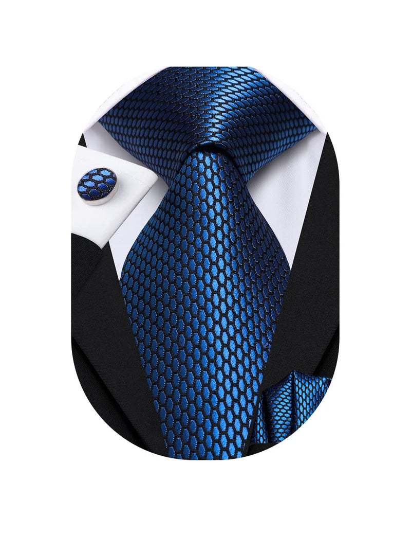 Dubulle Mens Paisley Striped Tie Silk Mens Necktie and PocketSquare Cufflinks Set Wedding Fomral Party,Blue - Image 1