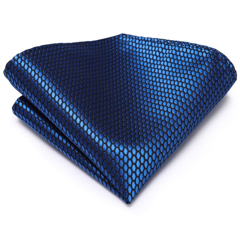 Dubulle Mens Paisley Striped Tie Silk Mens Necktie and PocketSquare Cufflinks Set Wedding Fomral Party,Blue - Image 3