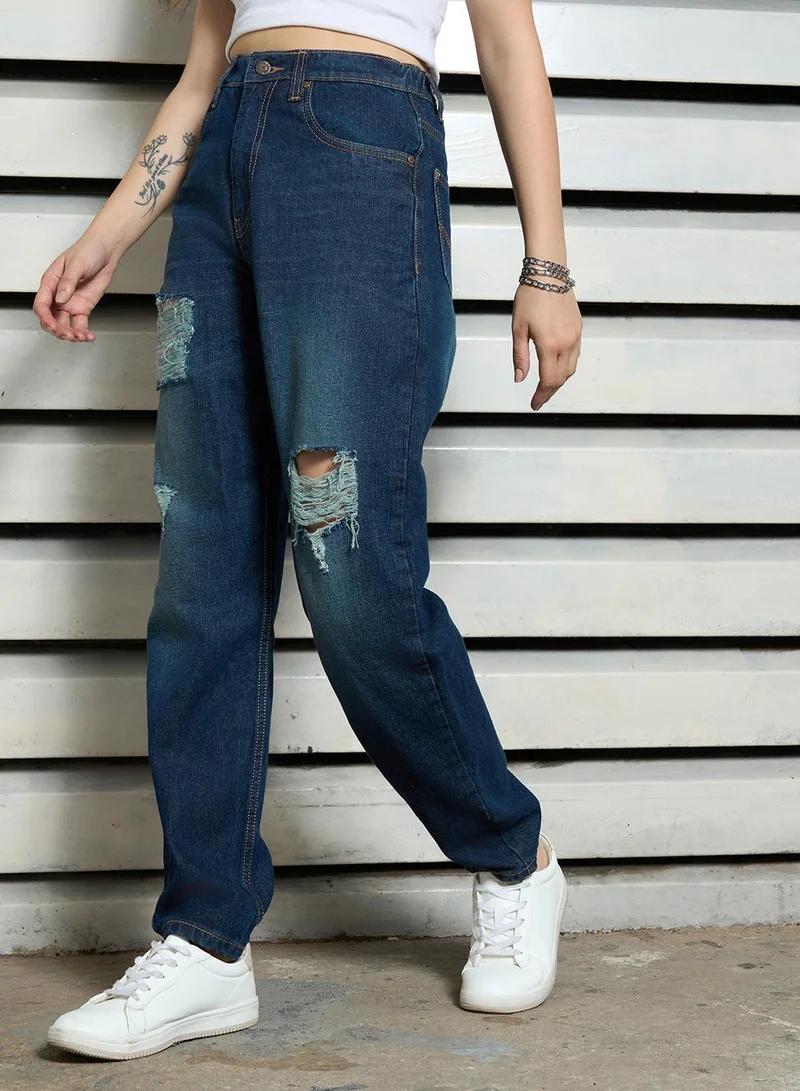 HIGH STAR Women's Indigo 100% Cotton Bleached Full Length Slim Fit Jeans