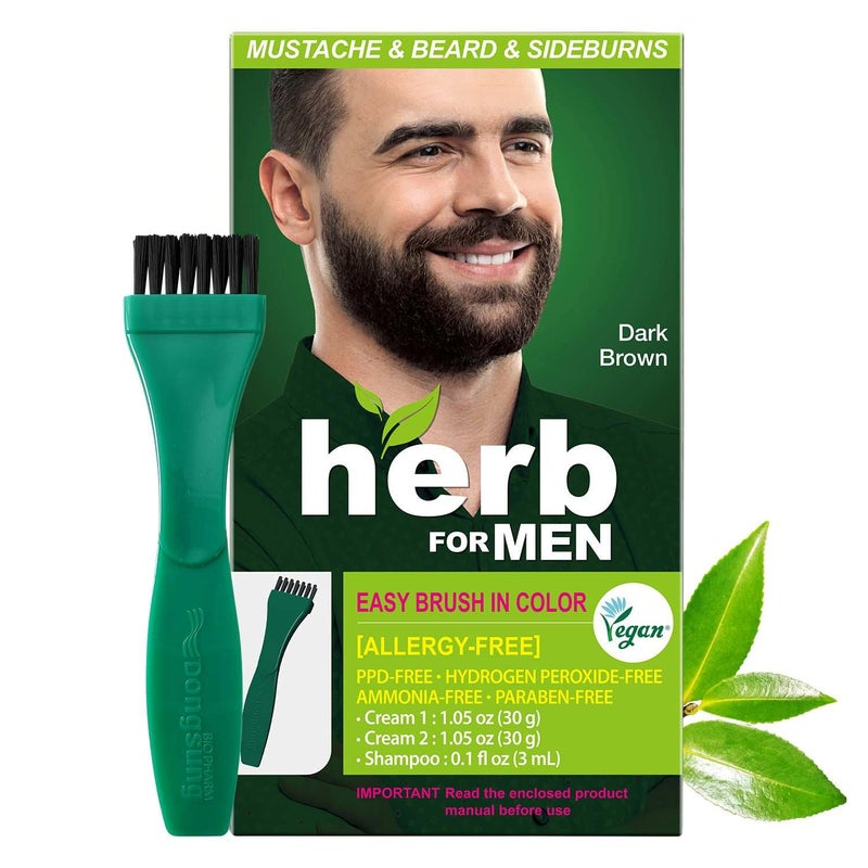Herb Speedy Herb For Men Mustache & Beard Dye (Dark Brown, 1 Pack), PPD-Free Ammonia-Free, Vegan with Natural Ingredients, Odorless, Gentle for Sensitive Skin, No Skin Irritation - Image 1