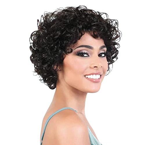HUA Short Curly Wigs for Black Women Human Hair Pixie Cut Bouncy Curly Human Hair Wigs for Black Women Glueless Natural Black Color Short Curly Wigs - Image 2
