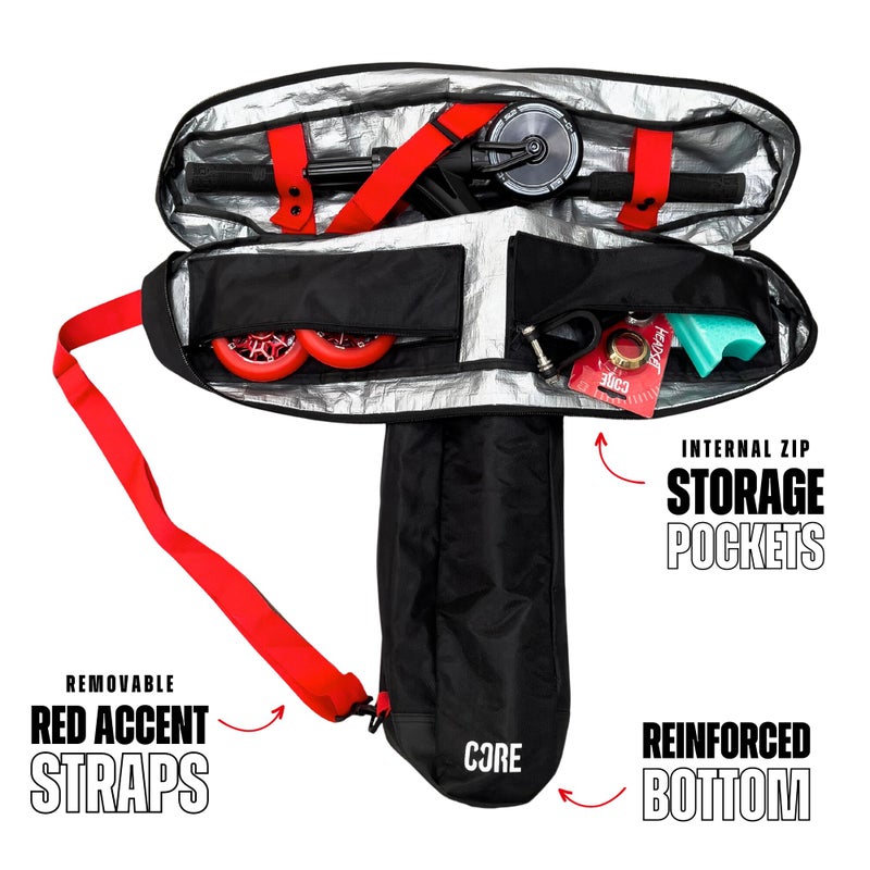 Core Core Stunt Scooter Travel Bag - Suitcase/Carry Luggage for Kids & Complete Stunt Scooters, Lightweight Carry on Soft Shell Bag for Travelling Scooter Waterproof Heavy Duty Sports Luggage - Black/Red - Image 2